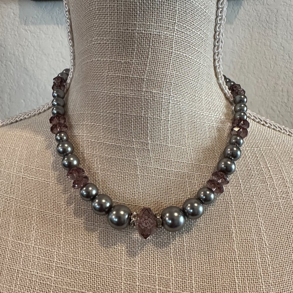 Silver tone Beaded Princess Necklace - Picture 2 of 7